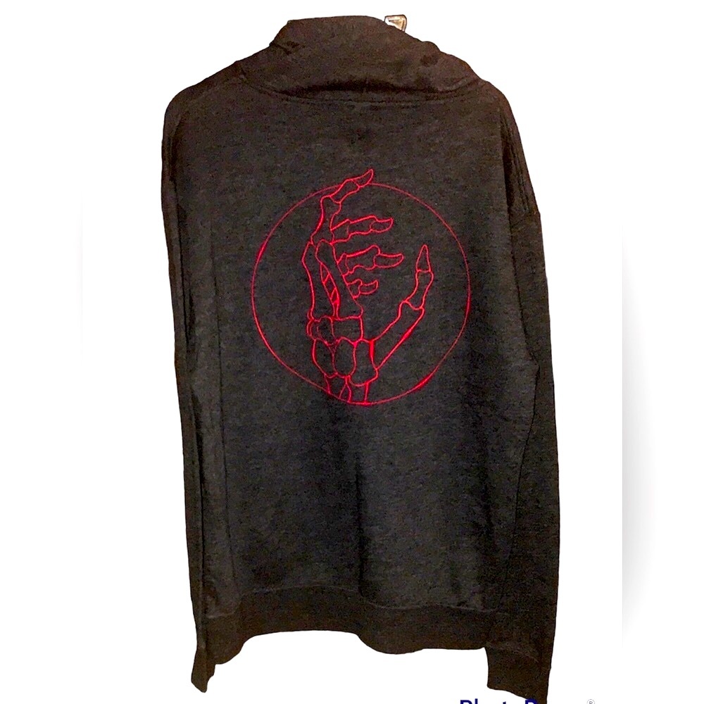 NWOT Ryan Adams Signature Full Zip Hoodie Dark Heather Gray Red Skull Claw NEW